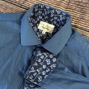 Ted Baker Endurance Dress Shirt 16 Men's Large Blue W/ Floral Flip Cuffs